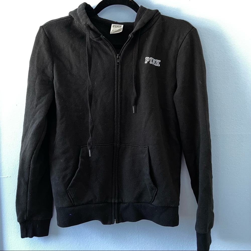 Victoria secret pink black fleece zip up hoodie